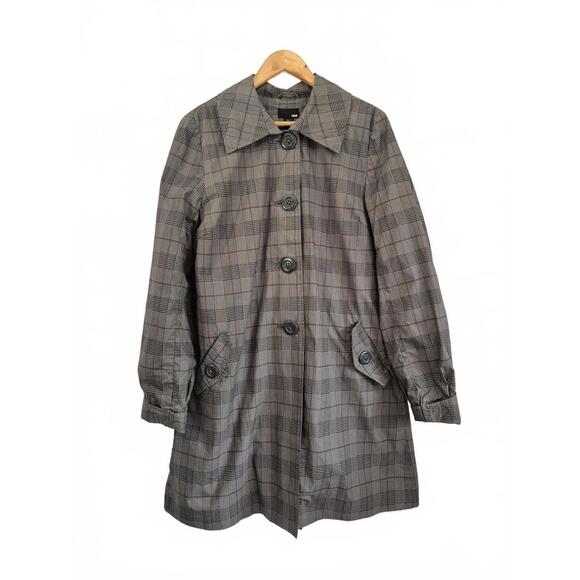 H&M Jackets & Blazers - H&M Ladies Gray Plaid Trench Coat 3/4 Length 3 Button Front Pockets